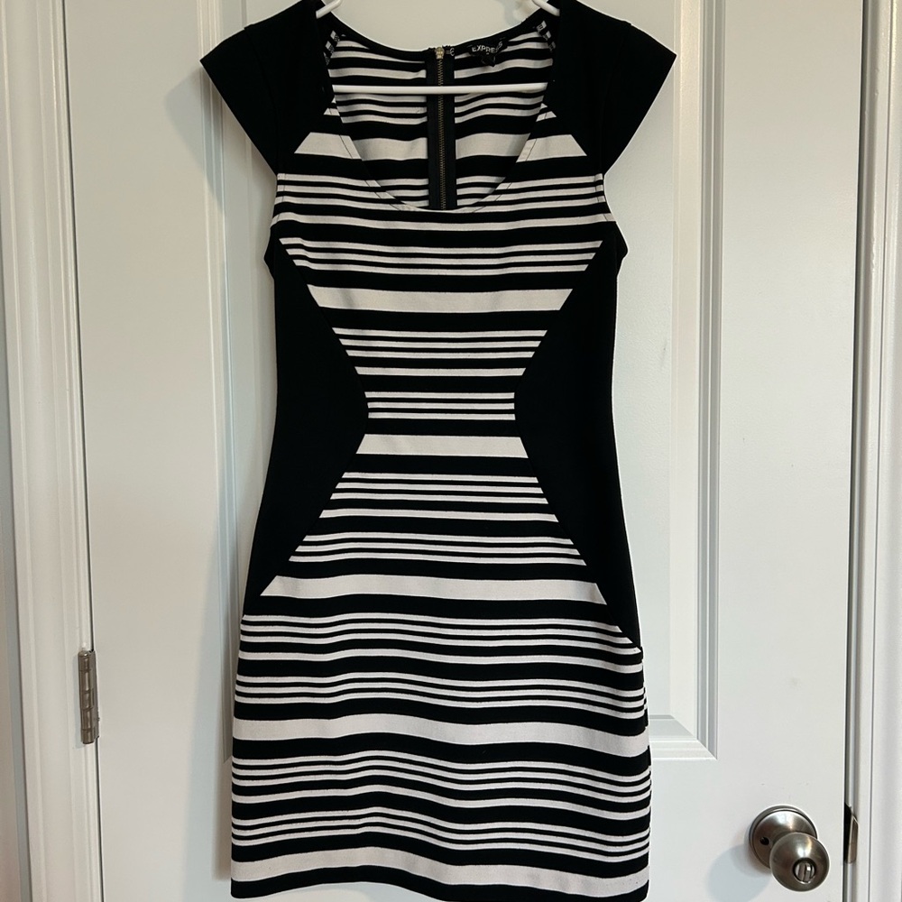 Express Monochrome Striped Mini Dress